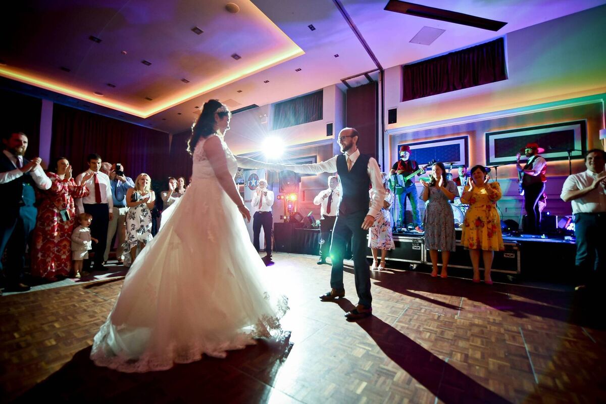 The couple had their first dance to The Turtles, Happy Together. A favoured hit from the children’s film ‘Ernest Goes to Camp’. The couple had their first dance to The Turtles, Happy Together. A favoured hit from the children’s film ‘Ernest Goes to Camp’.