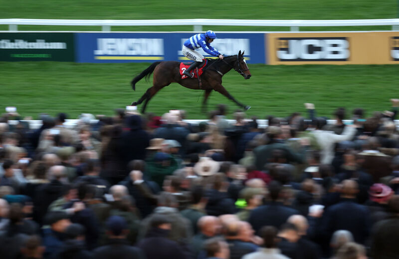 Baby Kate ridden by Brian Hayes coming home to win at Cheltenham. Picture: Nigel French/PA Wire.