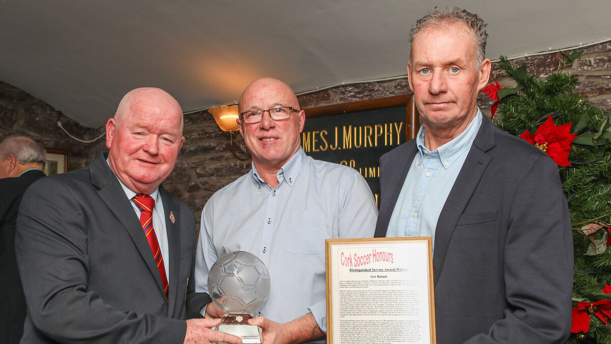 Ger Rennie's dedication to soccer made him a worthy Distinguished Service to Cork Soccer award winner at AUL awards night