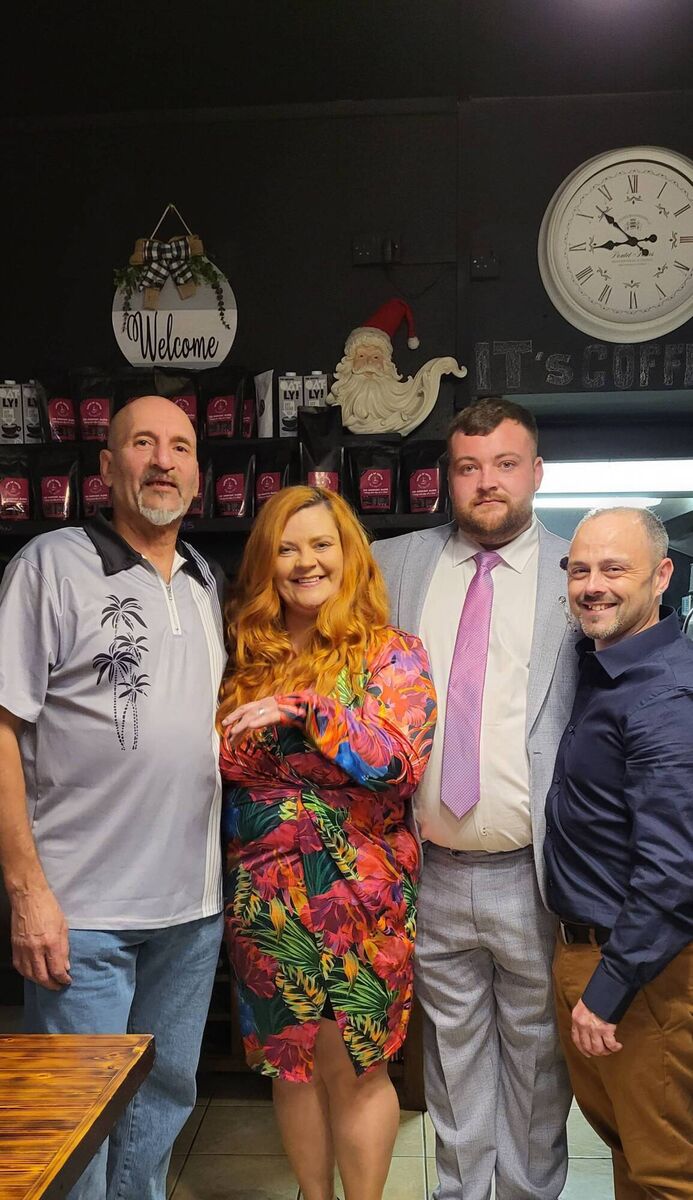 Recovery Coffee is launched at the Catch Up Café in Kanturk. Pictured are Julian Smith and Sonya Tobin, the parents of Jack Tobin (pictured third from left) and Niall O'Keeffe. Recovery Coffee is launched at the Catch Up Café in Kanturk. Pictured are Julian Smith and Sonya Tobin, the parents of Jack Tobin (pictured third from left) and Niall O'Keeffe.