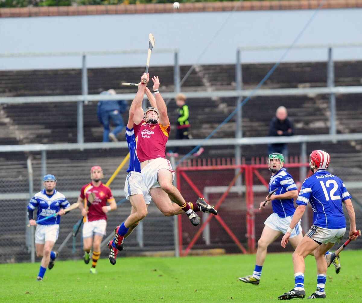 Youghal forward Alan Frahill O'Connor goes high for the ball against Ardmore. Picture: Des Barry