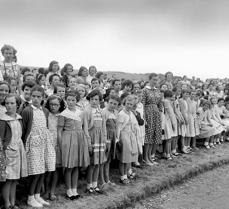 The scene at the official opening of the Irish College at Trabolgan by President Éamon de Valera on July 20, 1959.