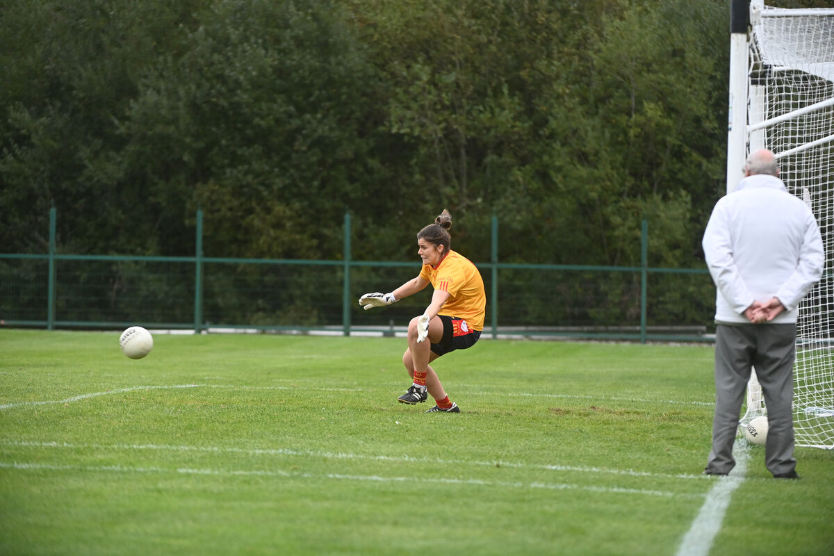 Éire Óg goalkeeper Lisa Crowley saves a shot during the Cork ladies football championship final. Lisa was outstanding again this season for her club in the championship.