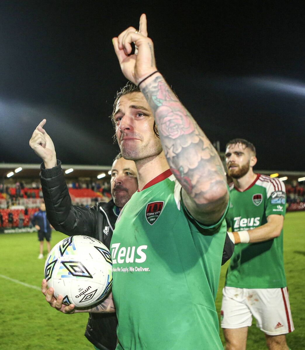 EMOTIONAL NIGHT: Cork’s Ruairí Keating with the match ball after scoring a hat-trick. Picture: INPHO/Ken Sutton EMOTIONAL NIGHT: Cork’s Ruairí Keating with the match ball after scoring a hat-trick. Picture: INPHO/Ken Sutton