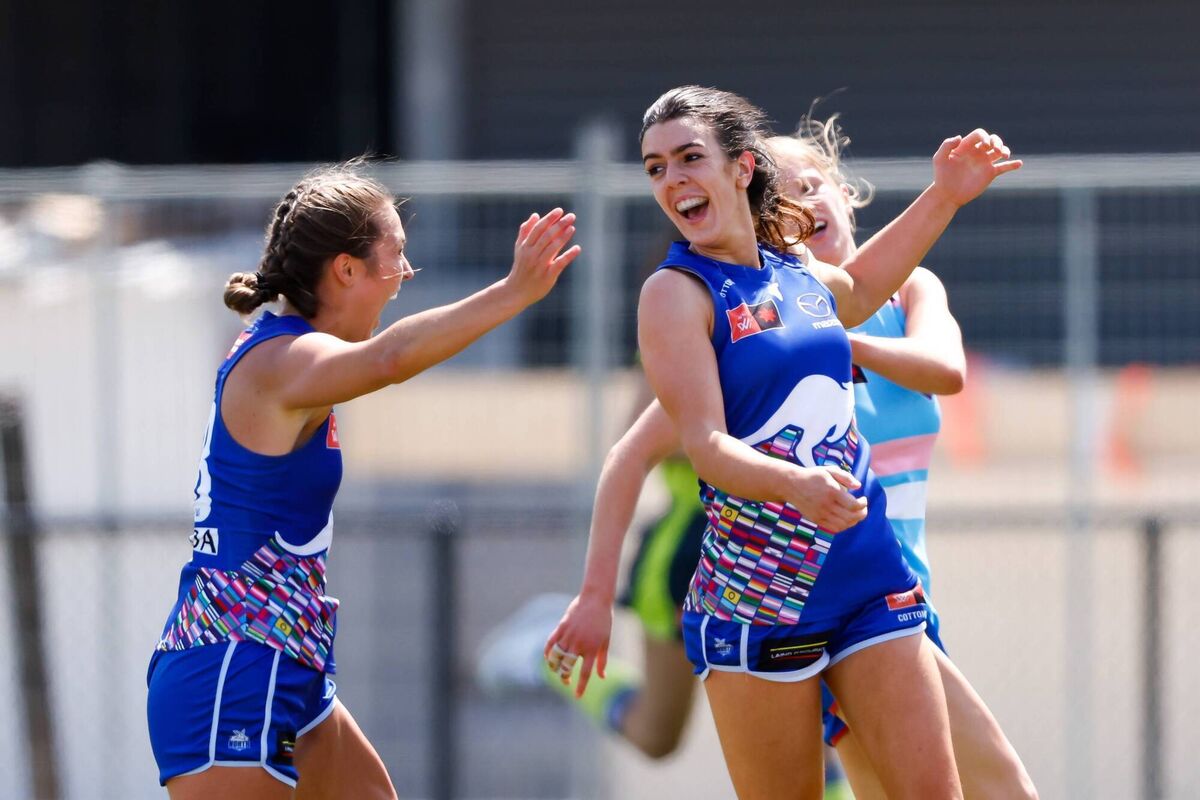 Erika O'Shea celebrates a goal. Picture: Dylan Burns/AFL Photos via Getty Images Erika O'Shea celebrates a goal. Picture: Dylan Burns/AFL Photos via Getty Images
