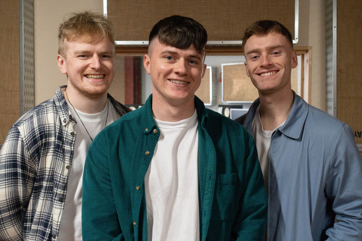 Shane Kennedy, Dylan O’Sullivan, and Kealan Cahill, of Simple Things, at Kitten Studios in Cork. Simple Things will be the supporting act in ‘The Secret Headliner’, performing at The Crane Lane Theatre, December 7.	Picture: Abbie Hegarty