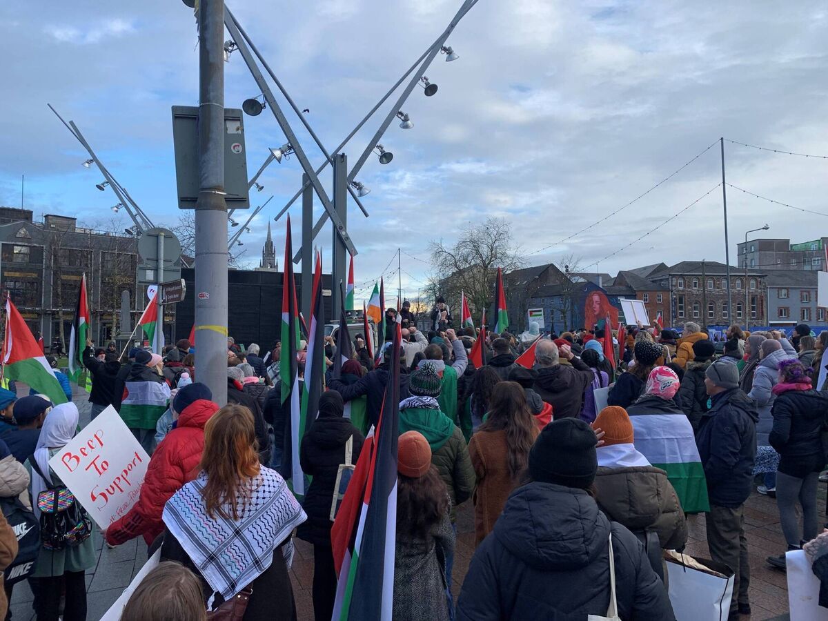 Approximately one thousand people gathered in Cork city centre on Saturday, December 2 calling for a permanent ceasefire in Gaza. Photo credit: Breda Graham.