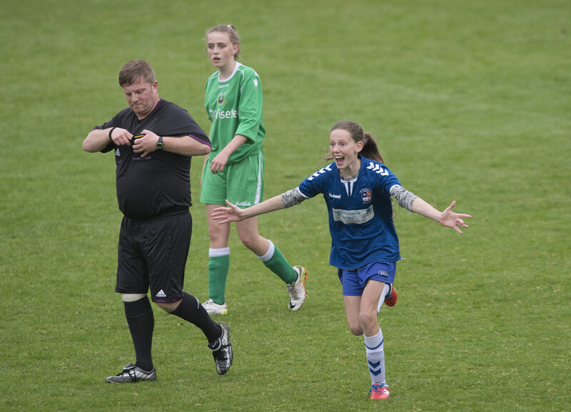 Olivia Gibson celebrates a goal for Wilton in an U14 cup final. Picture: Dan Linehan