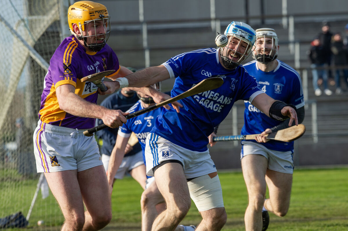  Eoin Condon, St Catherine's, winning this ball from Bryan Hannigan, Feenagh-Kilmeedy during their Munster Junior Hurling final. Picture: Dan Linehan