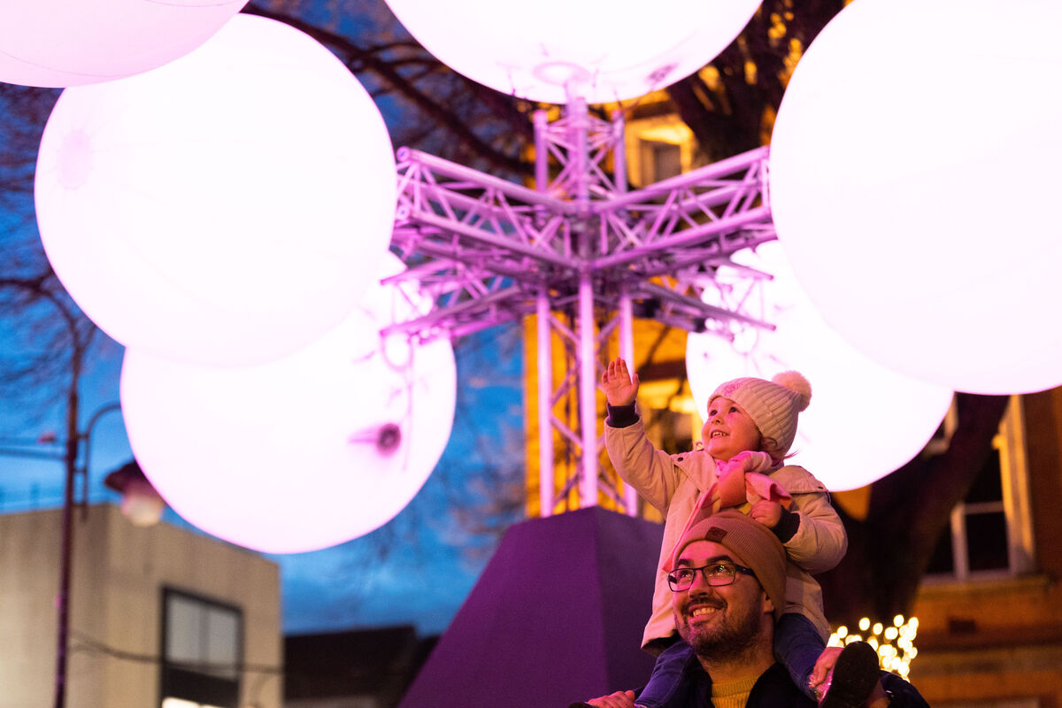 Zoe and Alan Mackesy, Douglas having fun at SOLAS on Emmet Place. SOLAS, an interactive lighting and sound experience is open each day from 4pm to 11pm and this weekend there is live music, festive entertainment and choral performances on the Corkmas Stage at Emmet Place. Picture: Darragh Kane Zoe and Alan Mackesy, Douglas having fun at SOLAS on Emmet Place. SOLAS, an interactive lighting and sound experience is open each day from 4pm to 11pm and this weekend there is live music, festive entertainment and choral performances on the Corkmas Stage at Emmet Place. Picture: Darragh Kane