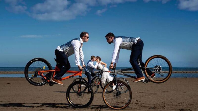 Wedding of the Week: Cork bride and groom hit the beach on their mountain bikes Wedding of the Week: Cork bride and groom hit the beach on their mountain bikes
