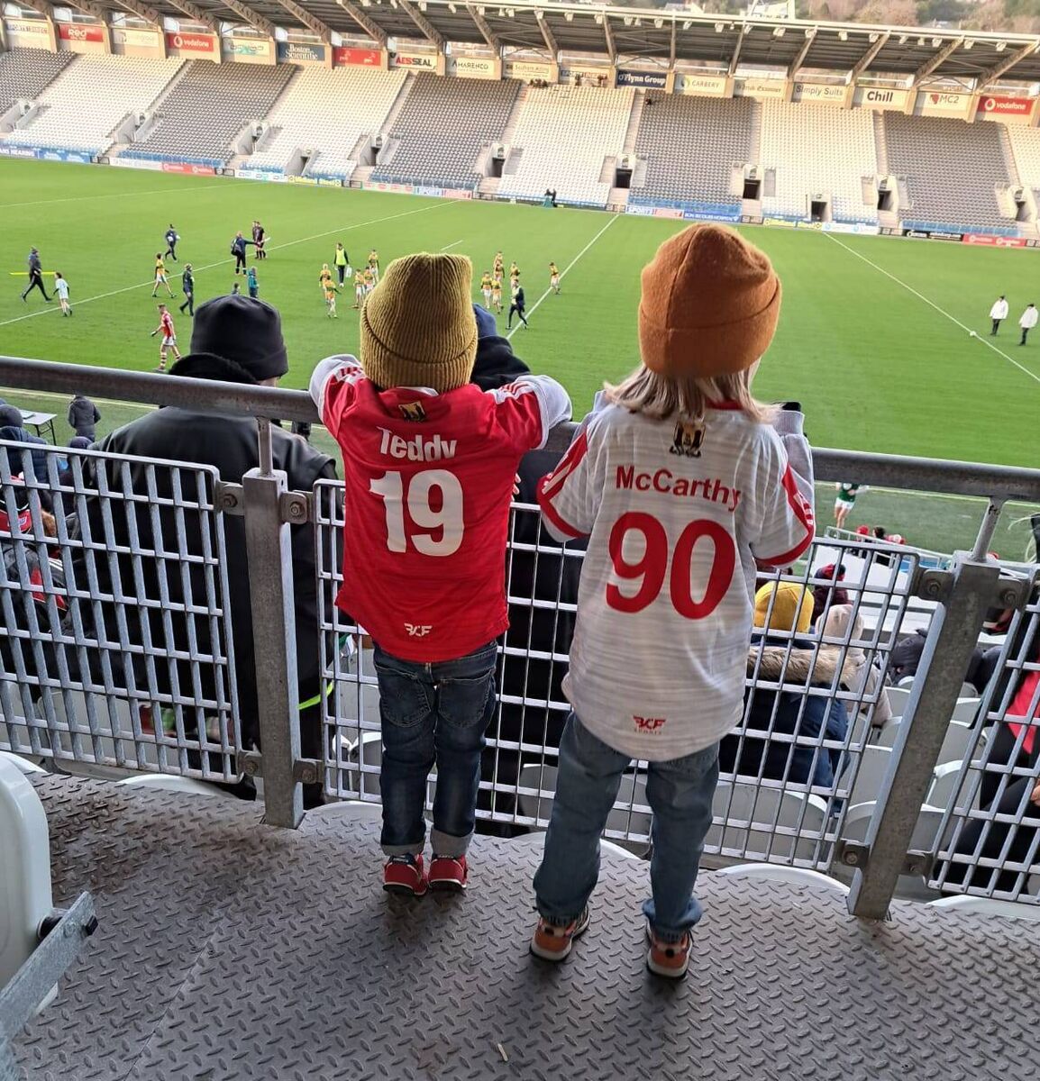 Brothers Dainín (2) and Tadhg (4) Ó Súilleabháin honouring Teddy McCarthy as they enjoy the action at Páirc Uí Chaoimh. Picture: Bernadette Lucey Brothers Dainín (2) and Tadhg (4) Ó Súilleabháin honouring Teddy McCarthy as they enjoy the action at Páirc Uí Chaoimh. Picture: Bernadette Lucey