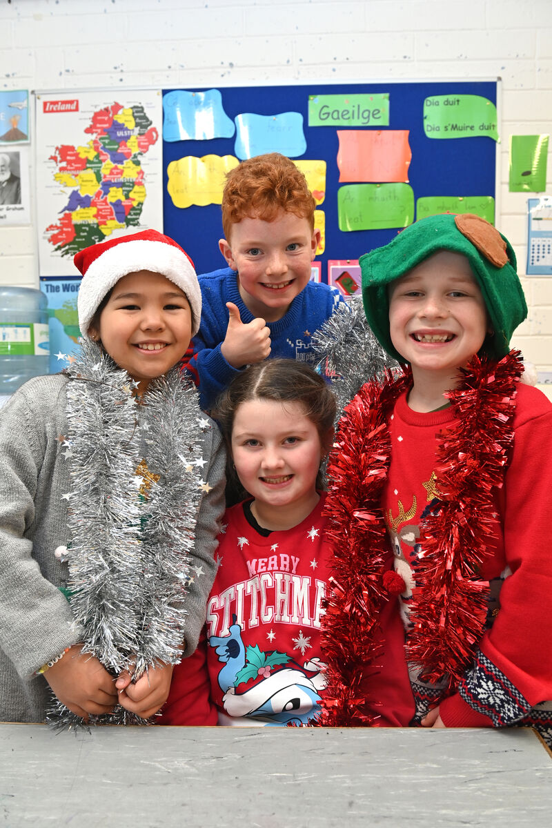  Logan, Oisín, Michalina and Lyla of Scoil Padre Pio loved telling their Christmas jokes. Picture Dan Linehan