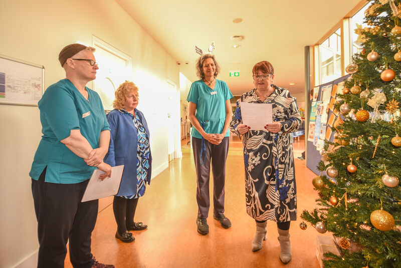 Margaret O'Sullivan of Cork City Libraries says a few words to staff and residents at Mount Desert Care Village at the launch of Music and Memories on Friday. Picture: Cian O'Regan. Margaret O'Sullivan of Cork City Libraries says a few words to staff and residents at Mount Desert Care Village at the launch of Music and Memories on Friday. Picture: Cian O'Regan.