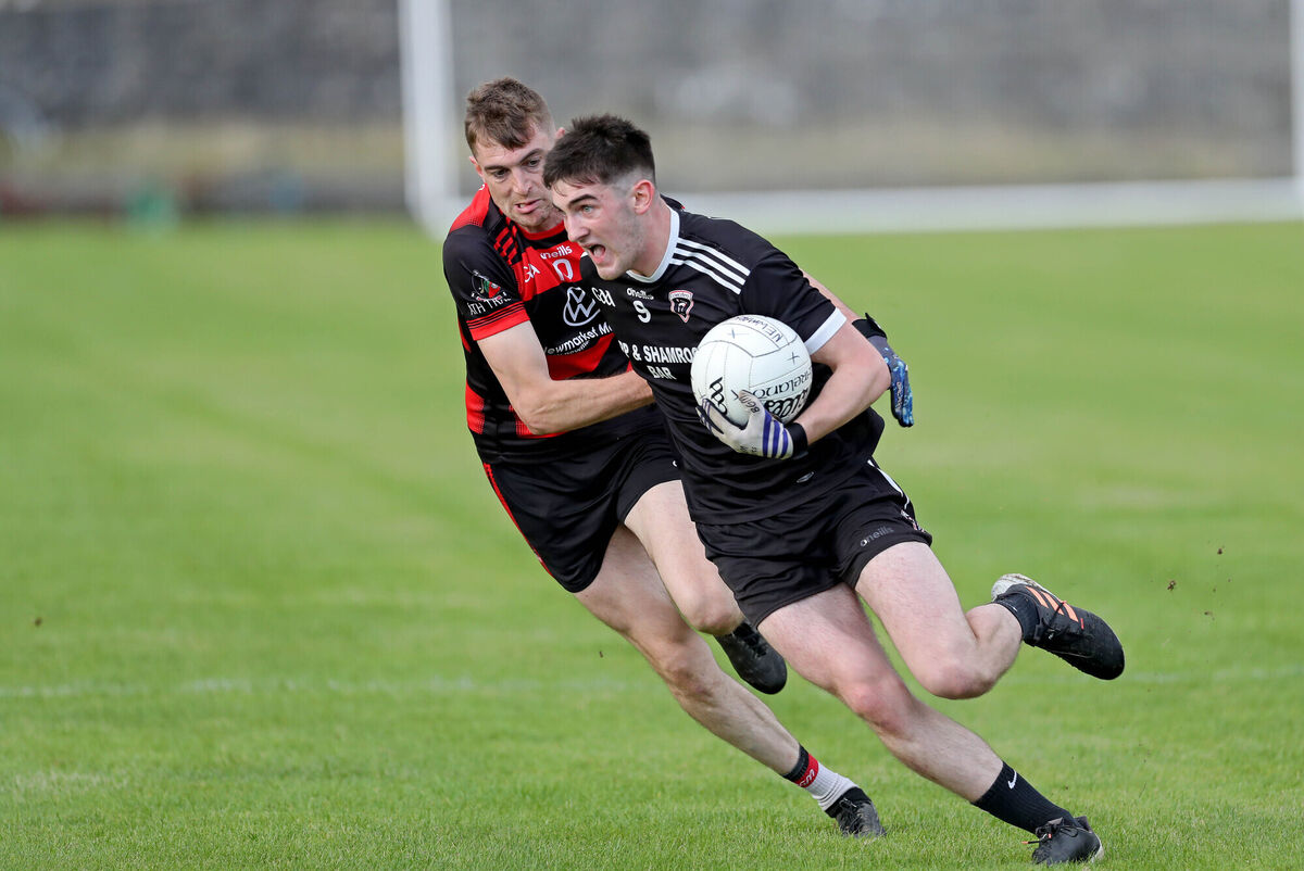 Kiskeam's Thomas Casey trying to shake off the challenge of Newmarket's Darren O'Keeffe during the SAFC group stage game in Kanturk back in July. Picture: Jim Coughlan Kiskeam's Thomas Casey trying to shake off the challenge of Newmarket's Darren O'Keeffe during the SAFC group stage game in Kanturk back in July. Picture: Jim Coughlan