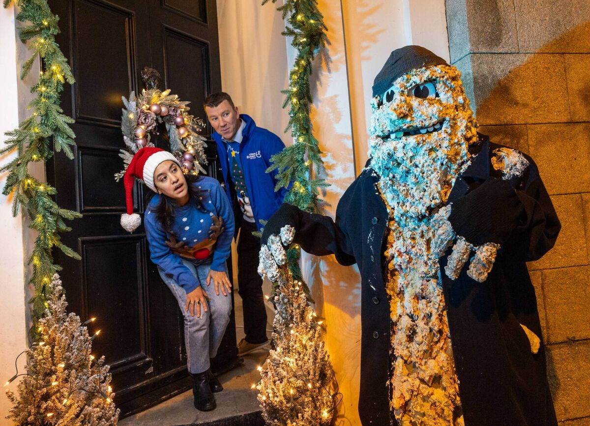 Picture shows from left Mariana Colman, Campaign Officer, Clean Coasts; Ronan Connolly, Wastewater Source Control and Licensing National Manager, Uisce Éireann; and the Greasy Grinch. Pic: Naoise Culhane