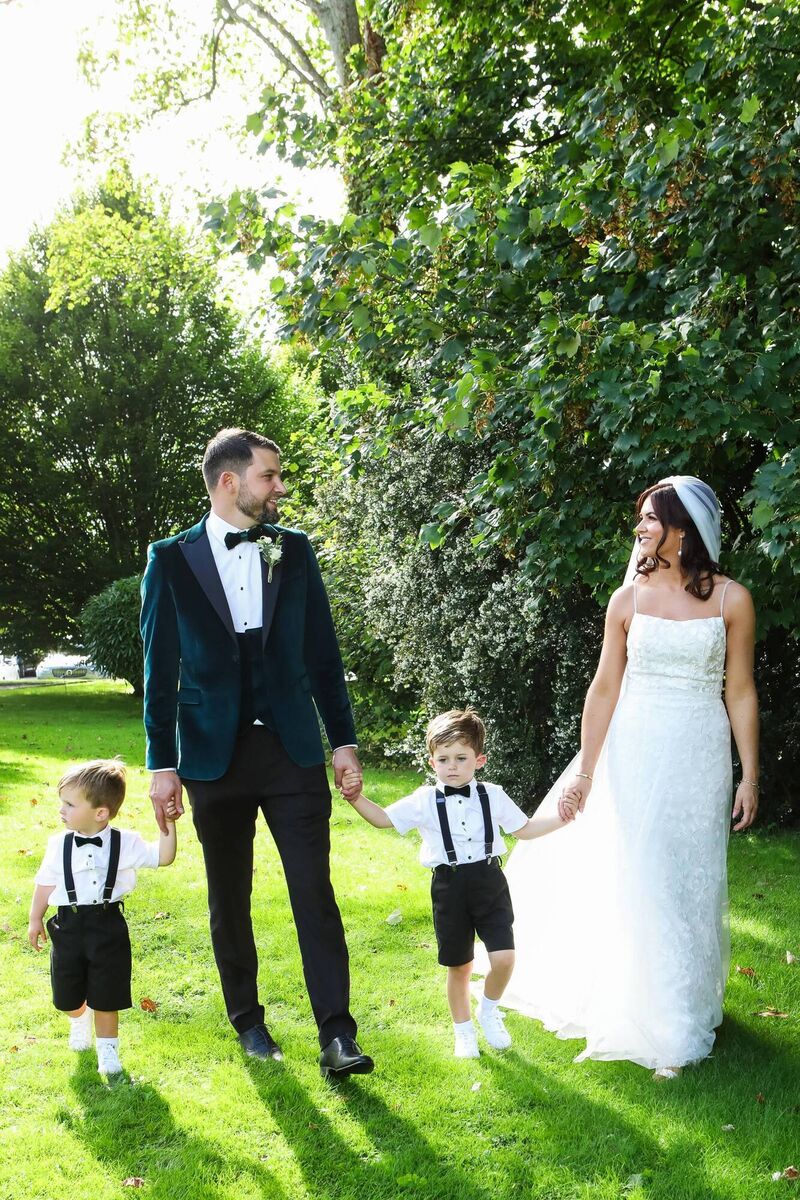 The happy couple on their wedding day with page boys, sons Lenny and Louis. The happy couple on their wedding day with page boys, sons Lenny and Louis.