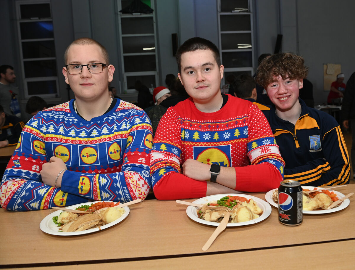 Petar, Bart and Evan enjoying the Christmas lunch at Colaiste Eamann Ris. Pic Larry Cummins Petar, Bart and Evan enjoying the Christmas lunch at Colaiste Eamann Ris. Pic Larry Cummins
