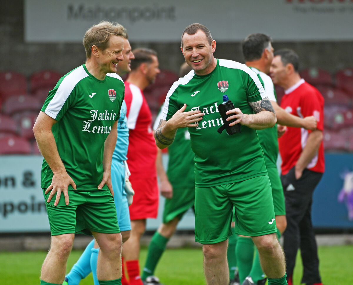 Colin O'Brien and Anthony Kenneally during the Jerry Harris Testimonial at Turner's Cross. Picture: Eddie O'Hare