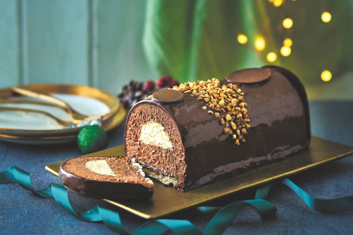 Hand-crafted chocolate and hazelnut vanilla buche, part of the deluxe range at Lidl. Hand-crafted chocolate and hazelnut vanilla buche, part of the deluxe range at Lidl.