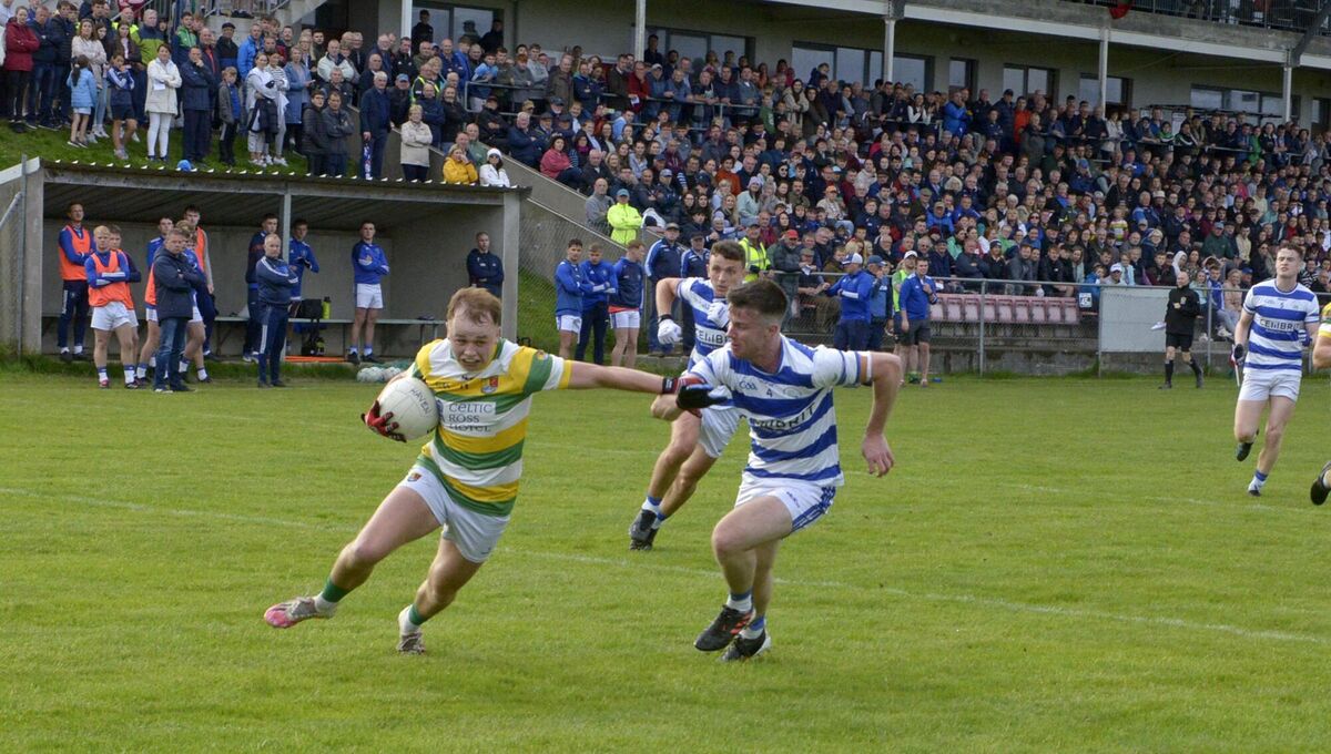 Carbery Rangers' Darragh Hayes holding off Castlehaven's Ronan Walsh in their group stage meeting this year. Picture: Deis Boyle