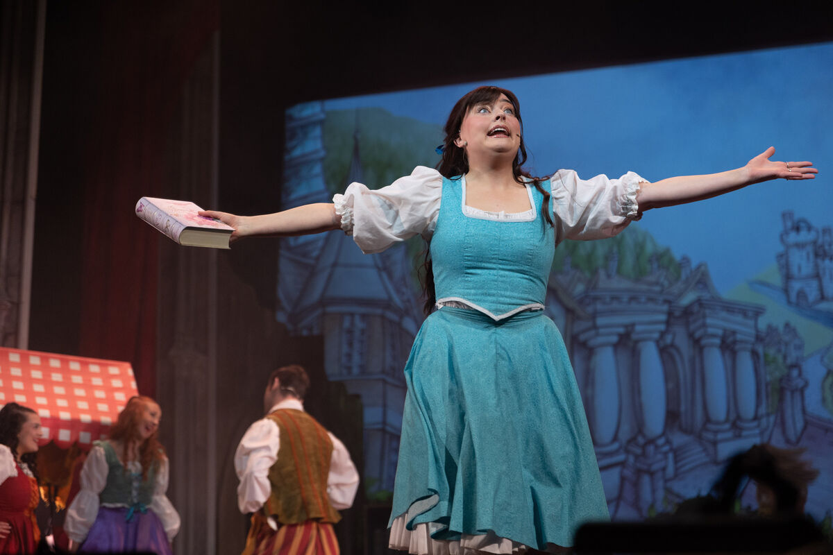 Marion Goggin as Belle performing a scene from this years panto Beauty and the Beast at The Everyman which will run until Sunday 14 January.