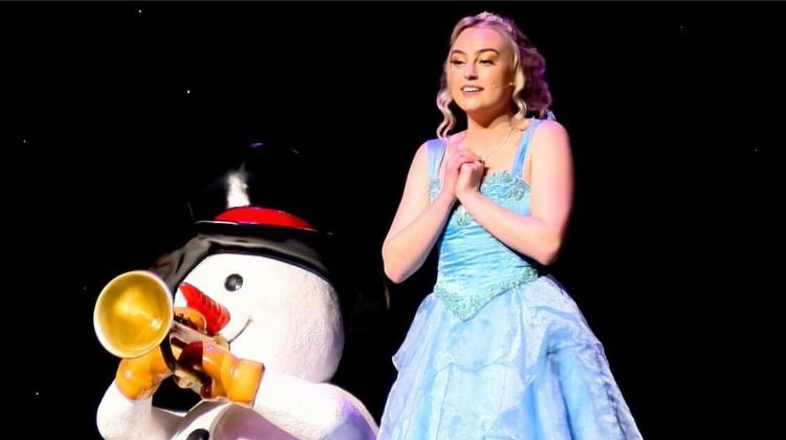 Marion Goggin on stage in a previous panto.