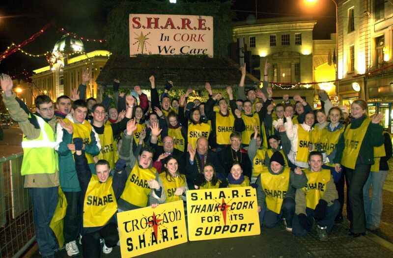 Pictured in 2000: SHARE volunteers with the Lord Mayor of Cork Cllr P.J. Hourican, Bishop John Buckley and Bishop Paul Colton at the official switching on of the lights at the SHARE crib on Patrick St. Picture: Richard Mills. Pictured in 2000: SHARE volunteers with the Lord Mayor of Cork Cllr P.J. Hourican, Bishop John Buckley and Bishop Paul Colton at the official switching on of the lights at the SHARE crib on Patrick St. Picture: Richard Mills.