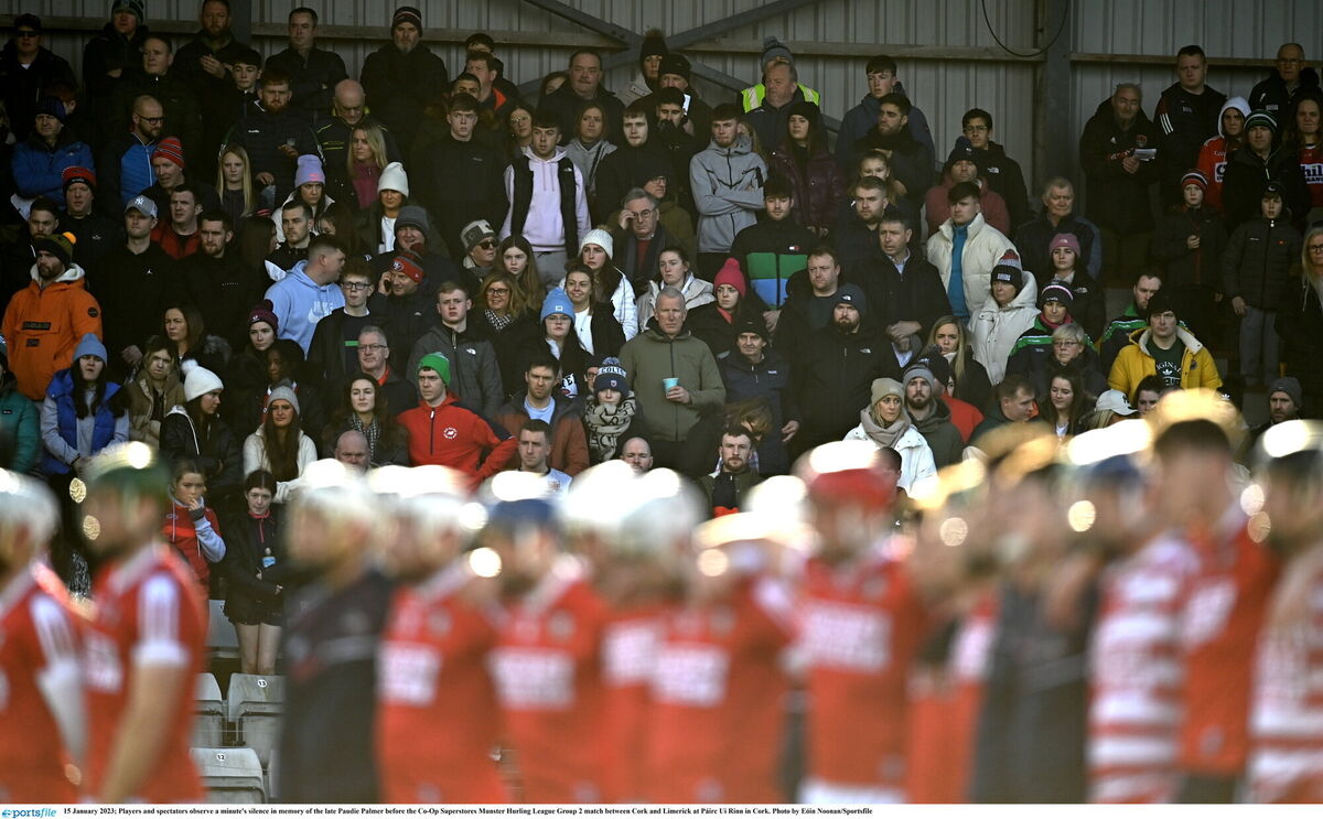 Players and spectators observe a minute's silence in memory of the late Paudie Palmer. Picture: Eóin Noonan/Sportsfile Players and spectators observe a minute's silence in memory of the late Paudie Palmer. Picture: Eóin Noonan/Sportsfile