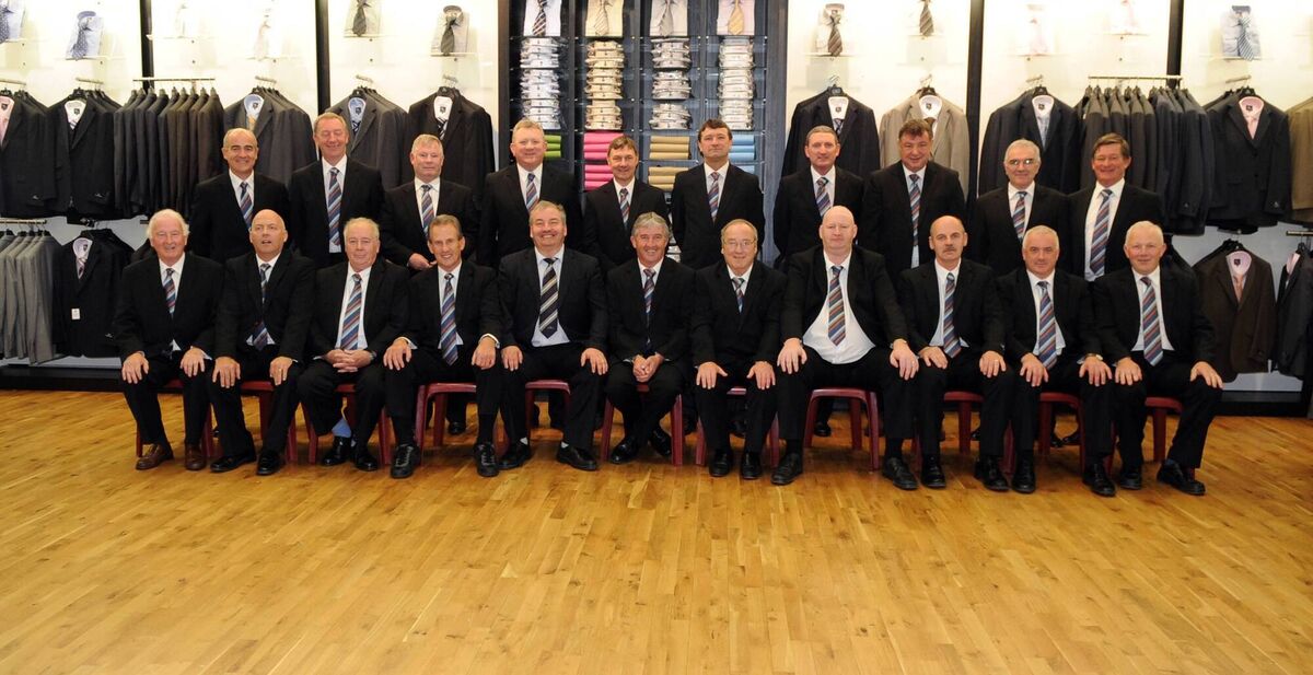 Players and selectors from the Cork 1984 All-Ireland winning hurling team. Back: Denis Walsh, Pat Horgan, Dermot McCurtin, John Crowley,Tom Cashman, Jimmy Barry Murphy, Ger Power, John Buckley, John Blake and Tom Monaghan, selector Front: Denis Hurley, selector; John Hodgins, Joe Desmond, selector; Justin McCarthy, selector; Dave O'Connor, Suit Distributors; John Fenton; Sean O'Leary, Kevin Hennessy, Denis Mulcahy, Bertie Óg Murphy and Noel Collins, trainer Picture: Eddie O'Hare