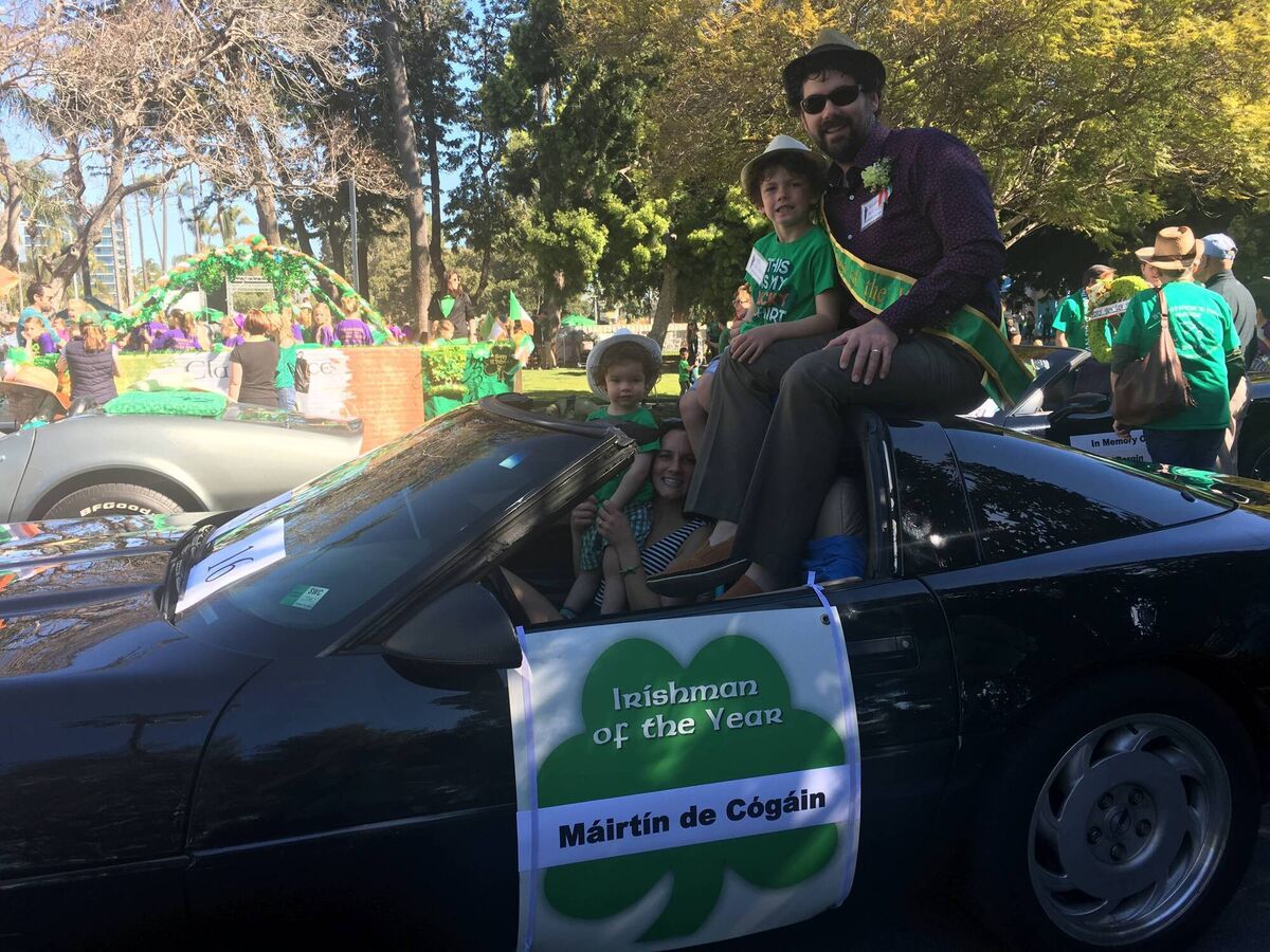Máirtín de Cógáin and family at the San Diego St. Patrick’s Day Parade 2019. Máirtín was Irishman of the Year
