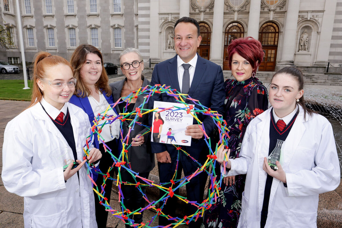 Pictured at the launch of the I Wish Report 2023 were students from Stanhope Secondary School, Stoneybatter; Education sector lead in Deloitte, Louise McEntee; I Wish co-founder Gillian Keating; An Taoiseach, Leo Varadkar; I Wish co-founder Caroline O'Driscoll. Pic Maxwell’s Pictured at the launch of the I Wish Report 2023 were students from Stanhope Secondary School, Stoneybatter; Education sector lead in Deloitte, Louise McEntee; I Wish co-founder Gillian Keating; An Taoiseach, Leo Varadkar; I Wish co-founder Caroline O'Driscoll. Pic Maxwell’s
