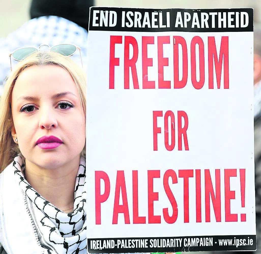 A protester sends out a message in Dublin last month, at a rally to call for an end to the war in Gaza. Picture: Leah Farrell/© RollingNews.ie A protester sends out a message in Dublin last month, at a rally to call for an end to the war in Gaza. Picture: Leah Farrell/© RollingNews.ie