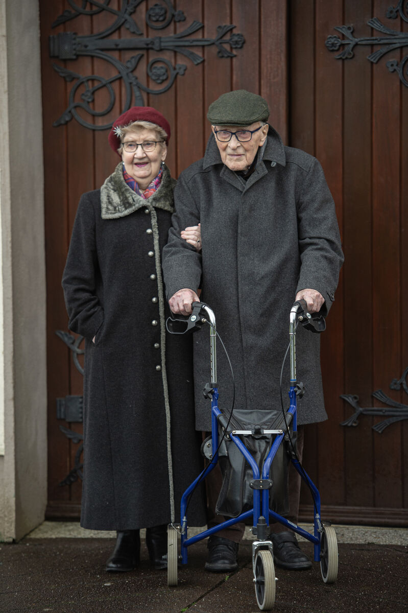  Mícheál and Maighréad Ui Lionáird who celebrated their 70th wedding anniversary at a mass at St. Gobnait's Church, Ballyvourney, Co. Cork where they were married. Picture Dan Linehan