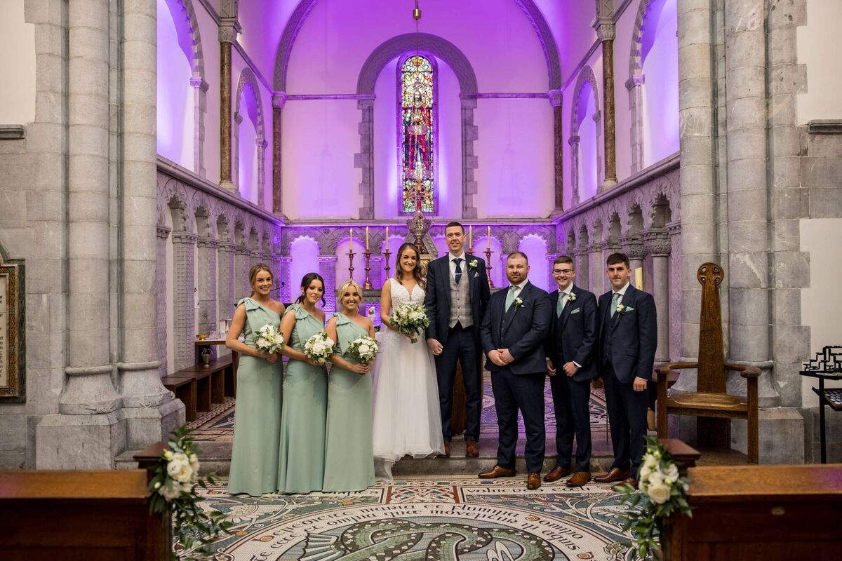 Bridesmaids: Aishling Nagle (maid of honour), Caragh Fitzgerald (cousin) and Aileen O’Connor (friend) Groomsmen: Tommy Norris (best man), Darragh Allen (cousin) and Ben Sweeney (Melissa’s godson). Bridesmaids: Aishling Nagle (maid of honour), Caragh Fitzgerald (cousin) and Aileen O’Connor (friend) Groomsmen: Tommy Norris (best man), Darragh Allen (cousin) and Ben Sweeney (Melissa’s godson).