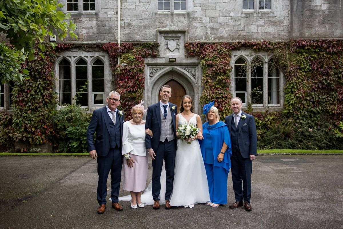 The bride and groom with Melissa’s parents, Pauline and Pat, and Brendan’s parents, John and Niamh. The bride and groom with Melissa’s parents, Pauline and Pat, and Brendan’s parents, John and Niamh.