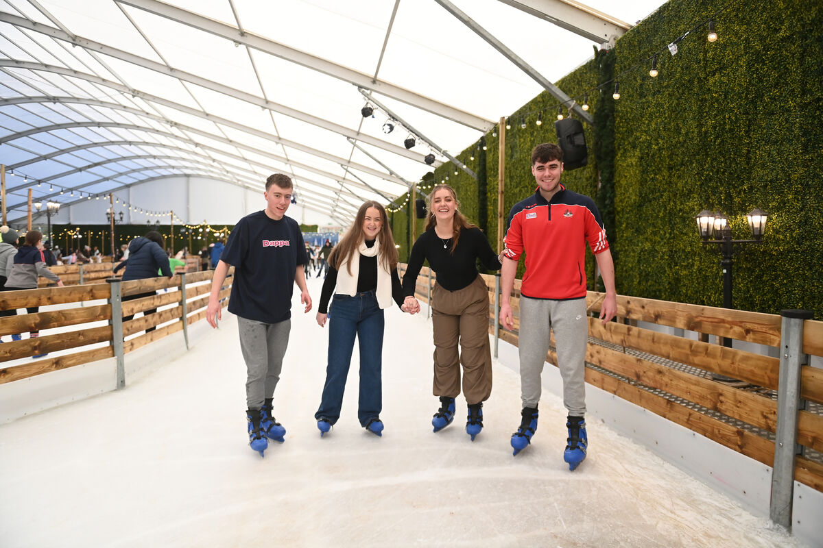 Killian Fitzgerald, Cliondha Cashman, Alice O'Callaghan and Timmy O'Riordan enjoying an ice skating session at Alpine Skate Trail at Fota House and Gardens in Cork. Picture: Larry Cummins Killian Fitzgerald, Cliondha Cashman, Alice O'Callaghan and Timmy O'Riordan enjoying an ice skating session at Alpine Skate Trail at Fota House and Gardens in Cork. Picture: Larry Cummins