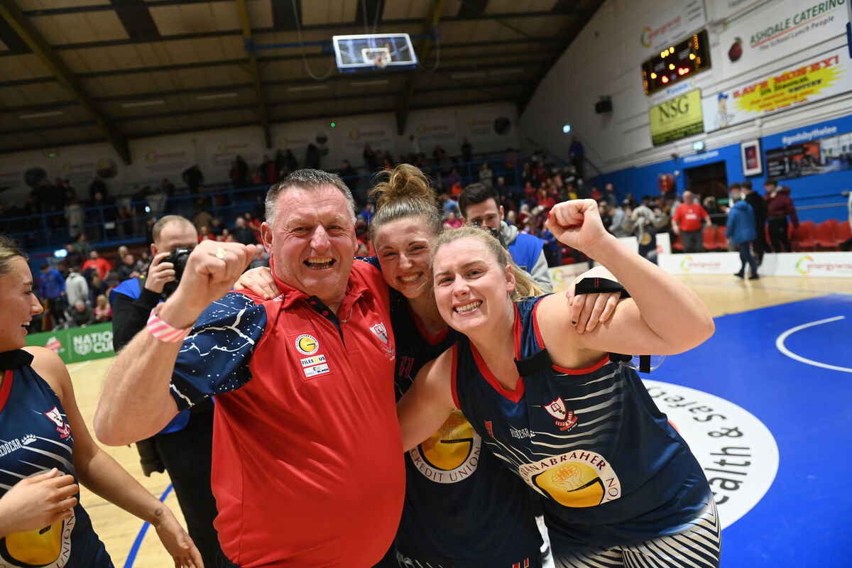  Kieran O'Leary, Edel Thornton and Danielle O'Leary celebrate the win for Gurranabraher Credit Union Brunell against Killester. Picture: Larry Cummins