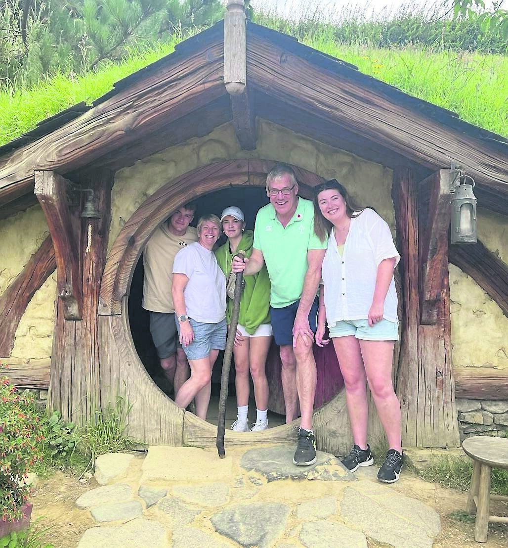 Emily Maher and her family visiting Hobbiton in Matamata, New Zealand - the movie set used for The Lord of the Rings film trilogy and The Hobbit film trilogy Emily Maher and her family visiting Hobbiton in Matamata, New Zealand - the movie set used for The Lord of the Rings film trilogy and The Hobbit film trilogy