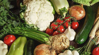 Mixed raw vegetables, view from above