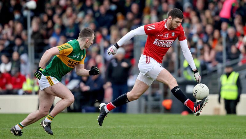 Luke Connolly joue son dernier match pour Cork lors de la finale de la Coupe McGrath 2022 contre Kerry à Killarney.  Photo : INPHO/Brian Kane