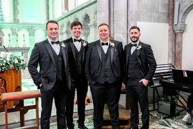 Will Horgan, second right, with his best man and groomsmen in the Honan Chapel. Will Horgan, second right, with his best man and groomsmen in the Honan Chapel.