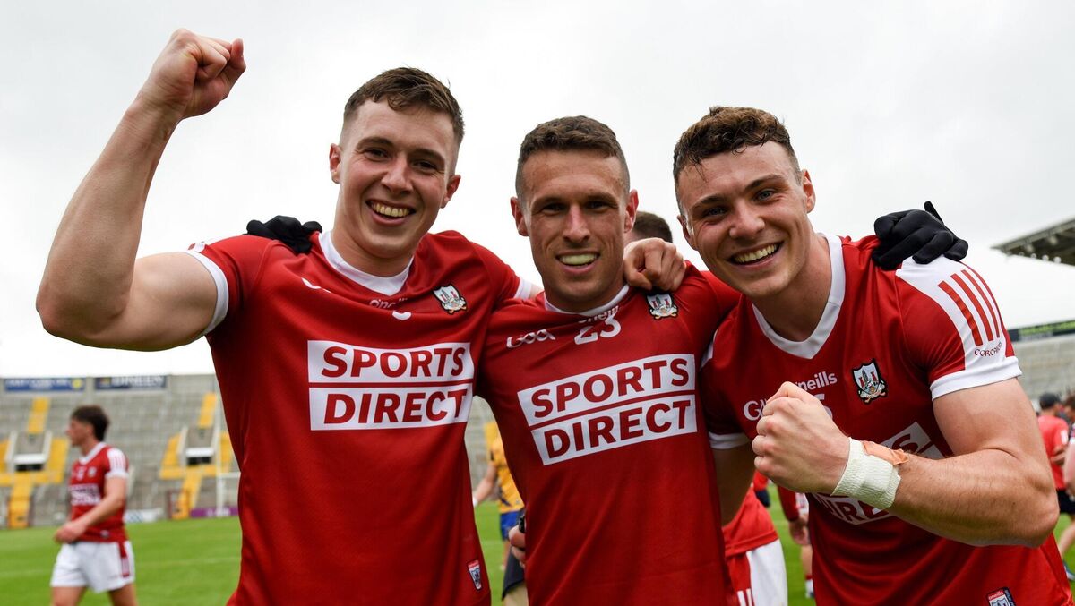 Cork players Luke Fahy, John O’Rourke and Daniel O’Mahony, celebrate after the Rebels All-Ireland SFC preliminary quarter-final win over Roscommon at Páirc Uí Chaoimh last season. Picture: Tom Beary/Sportsfile