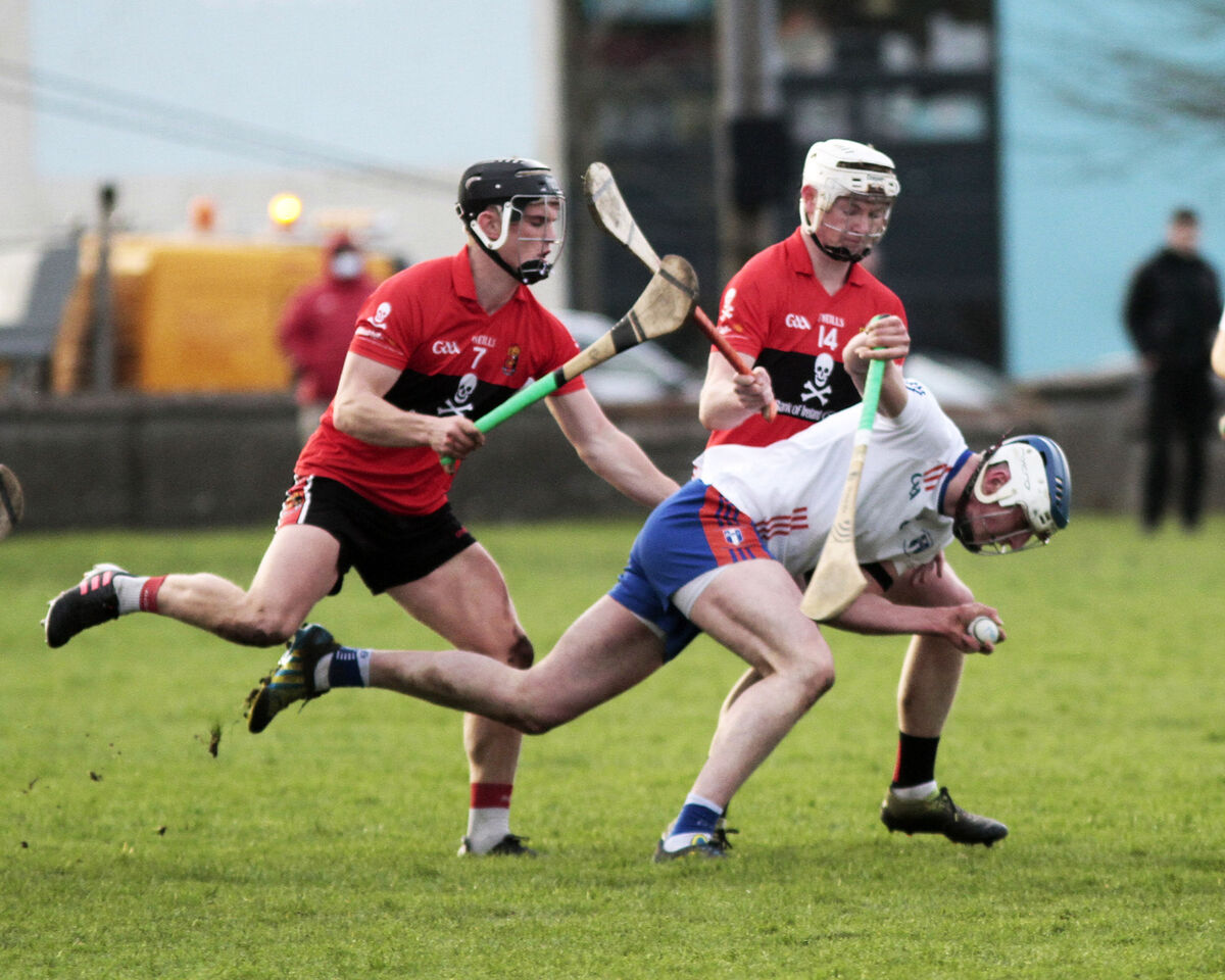 Mary Immaculate College's Diarmuid Ryan holds possession despite the attentions of UCC duo Daire Connery and Shane Barrett during the Fitzgibbon Cup game in Limerick in 2022. The colleges meet again on Wednesday. Picture: Brendan Gleeson Mary Immaculate College's Diarmuid Ryan holds possession despite the attentions of UCC duo Daire Connery and Shane Barrett during the Fitzgibbon Cup game in Limerick in 2022. The colleges meet again on Wednesday. Picture: Brendan Gleeson