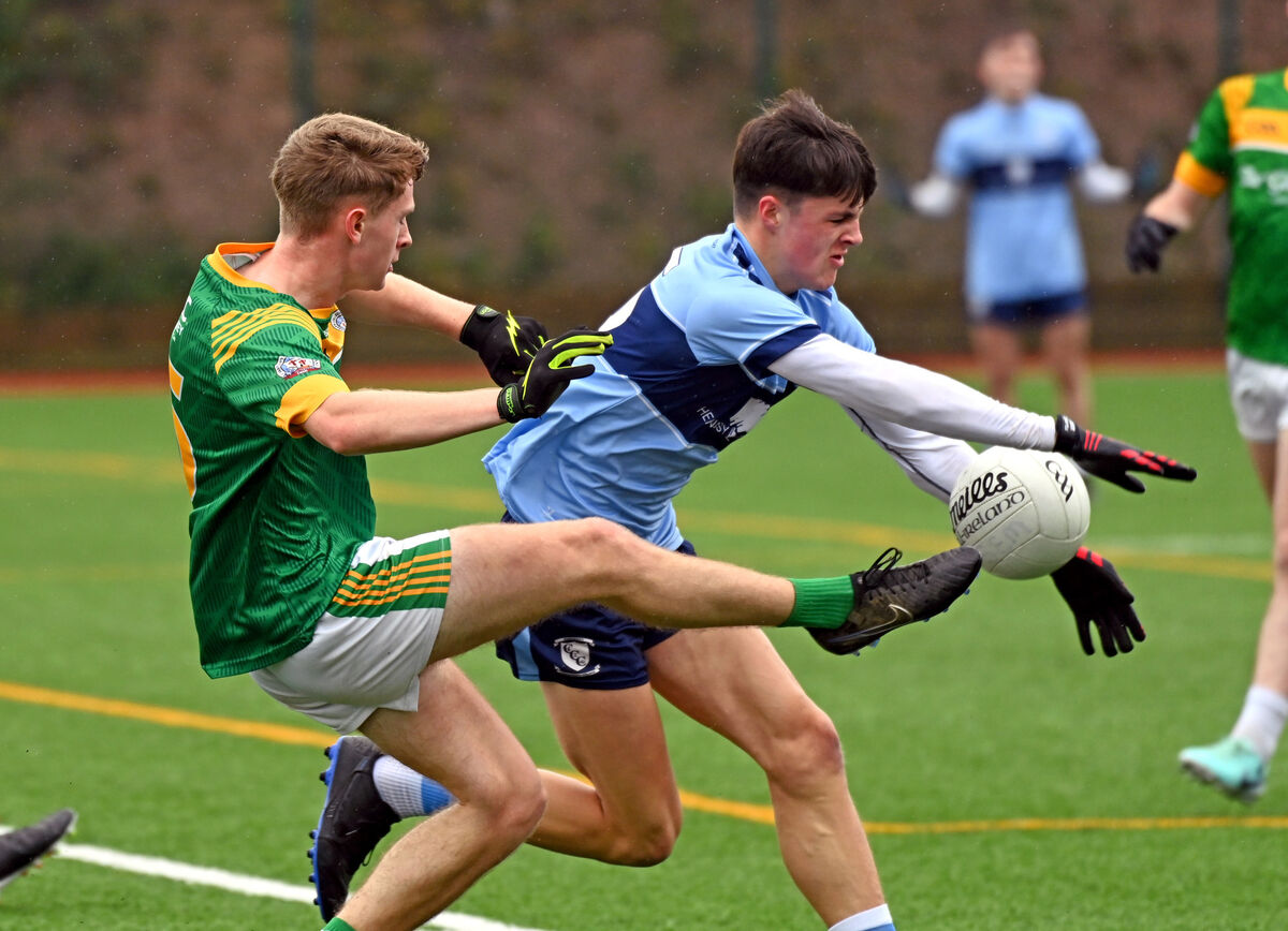 St Brendan's Luke O'Neill has his shot blocked by Clonakilty's Seán Whelton during the Corn Uí Mhuirí at Banteer. Picture: Eddie O'Hare