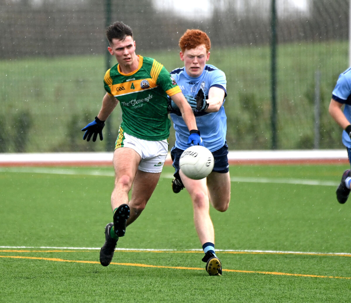 St Brendan's Maidhcí Lynch clears from Clonakilty's Luke Murphy during the Corn Uí Mhuirí at Banteer. Picture: Eddie O'Hare