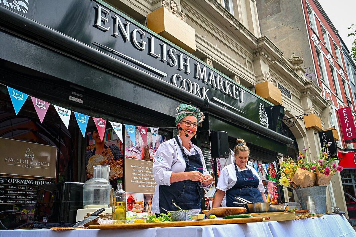 Renowned Cork Chef Orla McAndrew outside the English Market giving a cookery demonstration as part of the Cork on a Fork Festival in Cork City. Picture: Chani Anderson