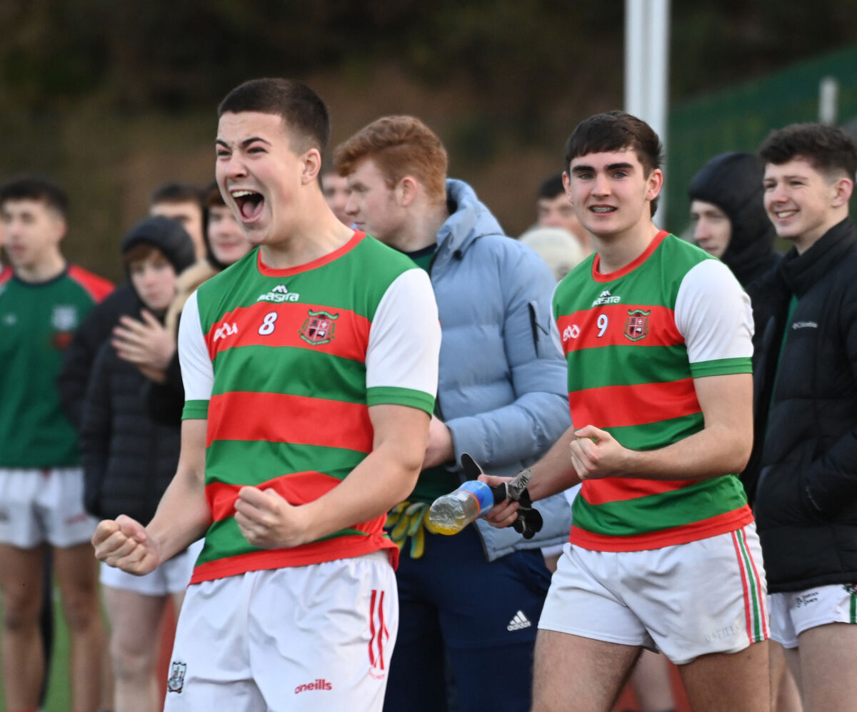 Joy at the final whistle for Patrician Academy, Mallow players Aidan Kelly and Colm Geary. Picture: Eddie O'Hare Joy at the final whistle for Patrician Academy, Mallow players Aidan Kelly and Colm Geary. Picture: Eddie O'Hare