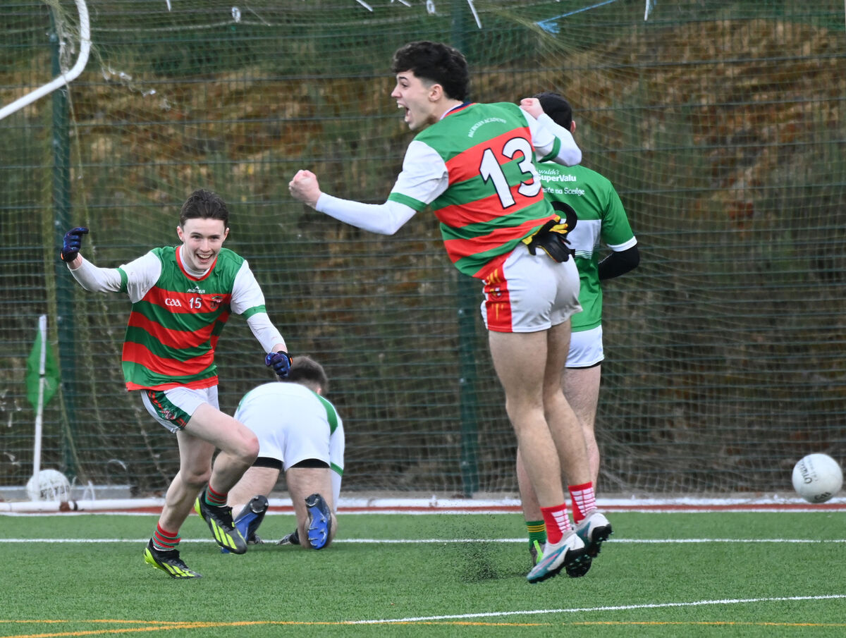 Patrician Academy, Mallow's Dylan O'Connell celebrates his goal with Cathal Mullins. Picture: Eddie O'Hare Patrician Academy, Mallow's Dylan O'Connell celebrates his goal with Cathal Mullins. Picture: Eddie O'Hare