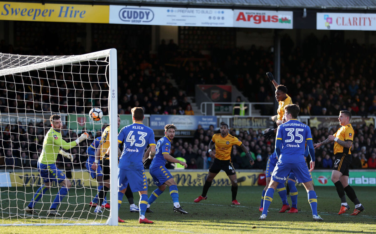 Newport County's Shawn McCoulsky scores his side's second goal of the game during the Emirates FA Cup, Third Round match against Leeds at Rodney Parade back in 2018.  Picture: David Davies/PA Wire